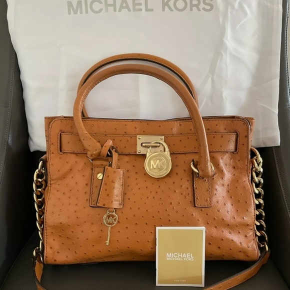 🥳HP🥳Michael Kors Brown Gold Hamilton Leather Tote Bag - Picture 3 of 14